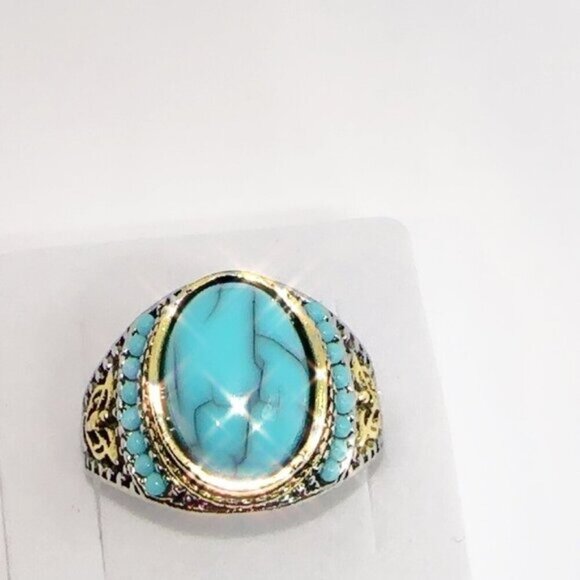 New Mens Turquoise Statement Ring with Gold & Silver Accents size 10 - Picture 5 of 7